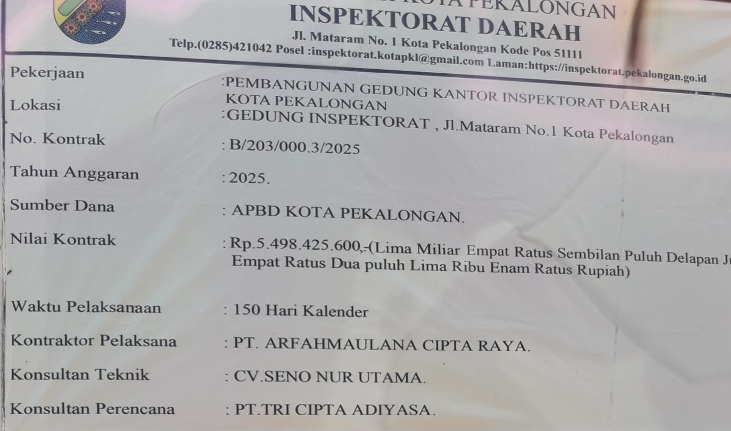 GNPK-RI Pekalongan Menyoroti Keterlambatan Pembangunan Gedung Inspektorat Kota Pekalongan Senilai Rp 5,4 miliar